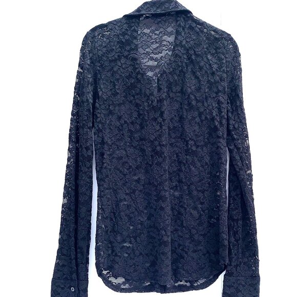 Women’s Moda International Sheer Black Lace Long Sleeve Button-Up Blouse Lg NWOT - Picture 3 of 8